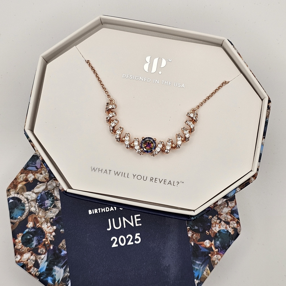 NEW Bomb Party "Swirling Magic" June Birthday Necklace Alexandrite on Rose Gold